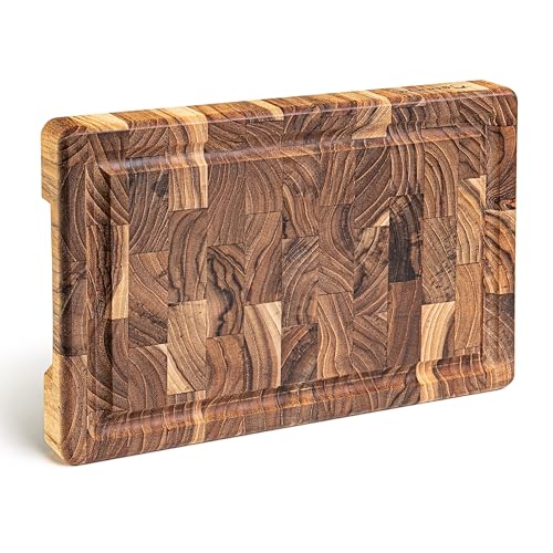 Erreke Tabla Cortar Cocina, Madera de Teca End Grain Grosor 3.2 cm, Tabla Madera Cocina, Tabla de Cortar Resistente, Servir Embutidos Carne Barbacoa Queso Pan, 30x20.5x3.2 cm