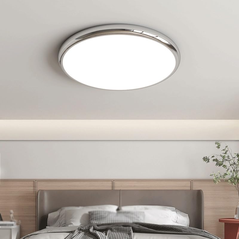 Plafonnier LED chic rond chromé dimmable tricolore pour chambre - 2