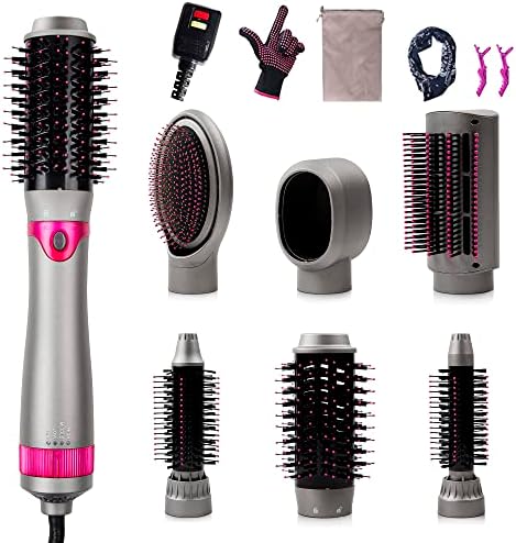 6 in 1 Hair Dryer Brush, Blow Dryer Brush Styler,Salon Negative Ionic Electric Hot Air Brush, Hair Straightener&Curly Hair Comb, Detachable Brush Hair Dryers for Women, Girlfriend Gifts