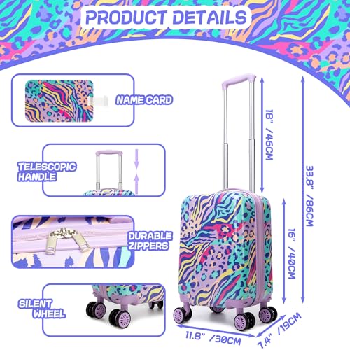 Image of Kids Luggage with Spinner Wheels Carry on Suitcases for Girls 2 Piece Luggage Sets 16 inch Toddler Suitcase for Kids Rolling Suitcase Airline Approved