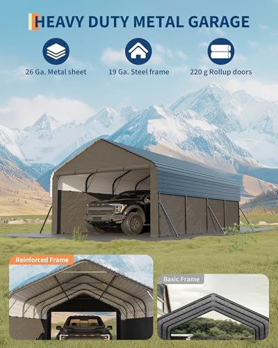 Image of Garvee 12x20x9 ft Metal Carport Enclosed, Car Ports with Heavy Duty 220 g Tarp Gable End Doors and Sidewalls, All-Weather Carport for Full-Size Pickup Trucks, Bass Boats, and Tractors
