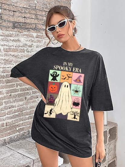 Womens Halloween Ghost Oversized Shirt: in My Spooky Era Tshirt Cute Spooky Season Tees Casaul Halloween Tops for Women2