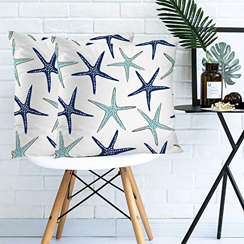 BaoNews Coastal Nautical Pillow Covers, Coastal Nautical Starfish Repeat Pattern Navy Blue Square 22 x 22 Inches Decorative Throw Pillow Covers Cotton Cushion for Sofa Bedroom Car, Blue 07, Set of 2 - Image 3