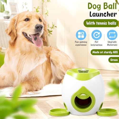 KEGAJEGA Ballwurfmaschine Hund mit 2 Tennisbälle Hunde 2 Tabletts 1 Löffel Automatischer Ballwerfer ABS Tennis Ballmaschine Hund Ball Wurfgerät für den Innen- Außenbereich (Grün)