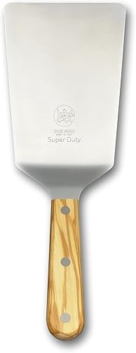 DUE BUOI Super Duty Espátula ancha con mango de madera de olivo y remaches de acero inoxidable - Hoja de 4 "x 6.1/3" - Bueno para hamburguesa cocina