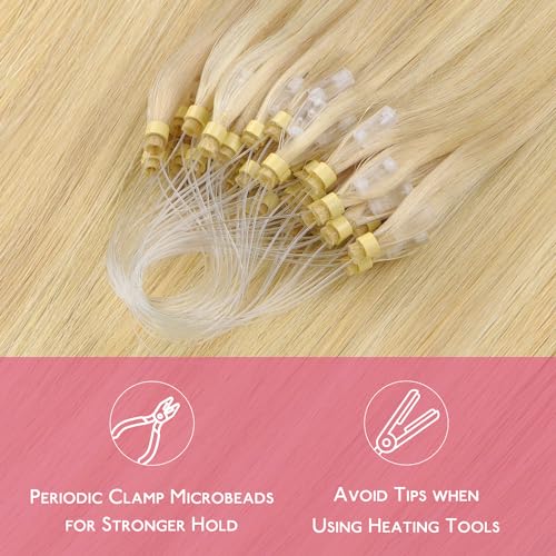 Image of WENNALIFE Microlink Hair Extensions Human Hair, 50g 50s 16 Inch Light Blonde Highlighted Golden Blonde Remy Micro Bead Hair Extensions Real Human Hair Loop Ring Hair Straight Microlinks