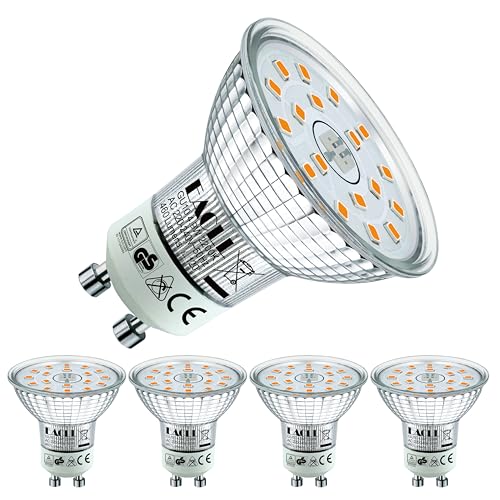 EACLL GU10 LED Extra Warmweiss 4.9W Ersetzt 60W Halogen Leuchtmittel, 4er-Pack. 460 Lumen 2200K Birnen, AC 230V Flimmerfrei Strahler, Abstrahlwinkel 120° Spot, Nicht Dimmbar Ø50xH53mm Reflektorlampen