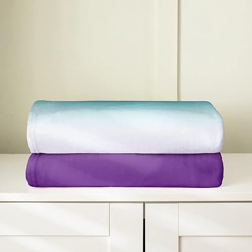 Miniatura 4 de Erosebridal Manta de vellón degradado para todas las estaciones, color verde, morado, verde azulado, tamaño Queen de 90 x 90 pulgadas, colorida