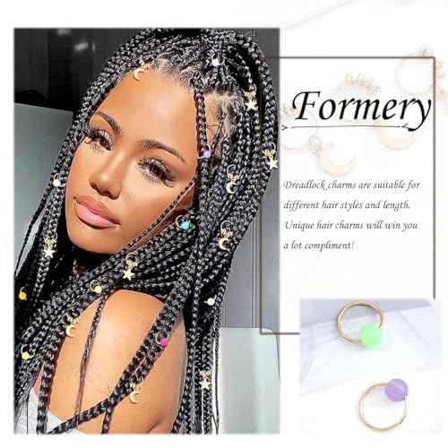Formery Star Hair Charms Braids Gold Moon Braid Accessories African Colorful Beads Loc Jewelry for Women (19pcs) (Star & moon)4