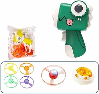 PINNKL Brinquedo de helicóptero para gatos, brinquedo helicóptero para gatos, brinquedo de helicóptero voador para gatos, disco de helicóptero, 4 discos voadores não luminosos + 1 disco voador luminoso + 1 pião (verde escuro)