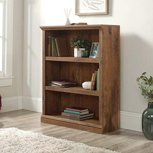 Image of Sauder 3 Tier Book Shelf Wooden Bookcase Multipurpose Bookshelf for Home Office, Living Room, in Vintage Oak