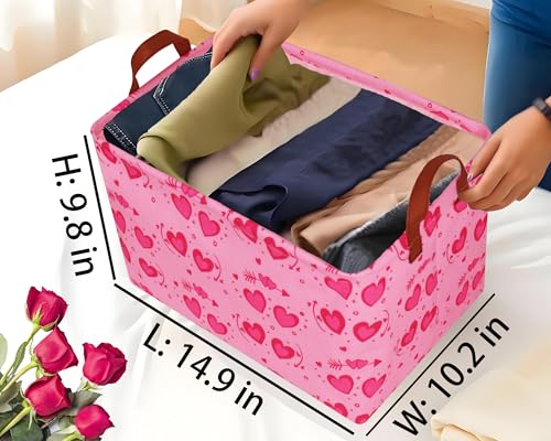Image of Pink Valentines Day Basket Large Foldable Heart Shaped Storage Box for Gifts Kids Empty Storage Bins Rectangular Toy Organizer Decor (Two Love)