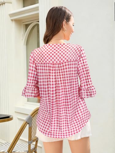 Bulotus Womens Gingham Top Square Neck 3/4 Sleeve Dressy Casual Tunic - image 4