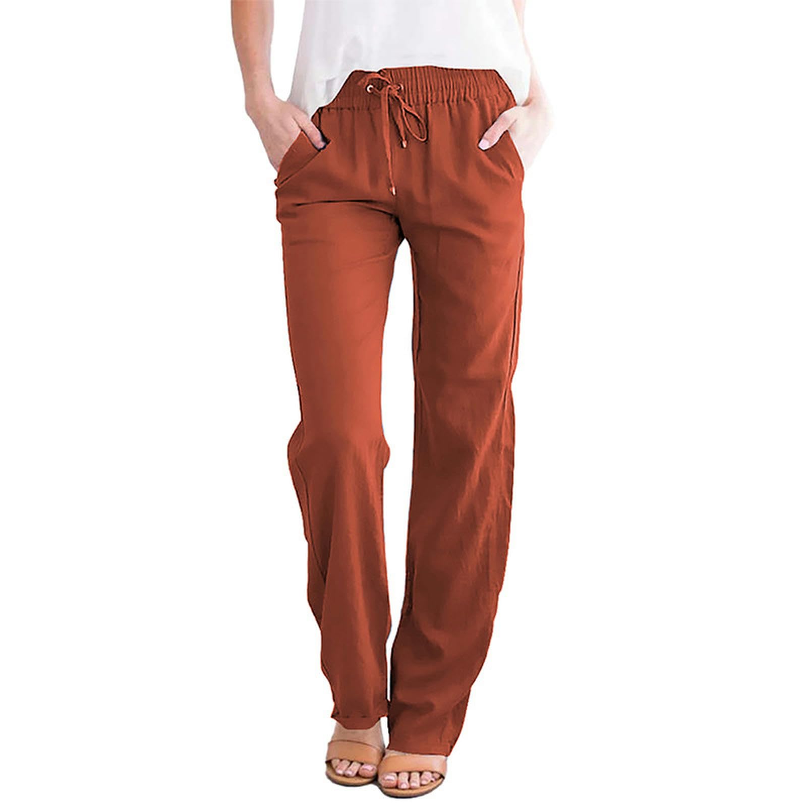 Pantaloni Casual con Coulisse in Vita Elastica da Donna Pantaloni Dritti a Vita Alta alla Moda e Comodi Europei e Americani Donna-LC771277-Arancione-2XL