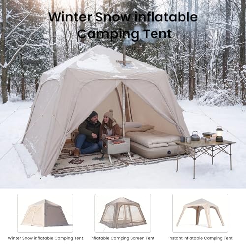 Image of Inflatable Tents for Camping, Large Blow Up Tent with Hand Pump, Easy Setup InflatableTent 4 Season Tent, Waterproof Oxford Air Glamping Tents for Camping Adult 4 /6 /8 /10 /12 Person
