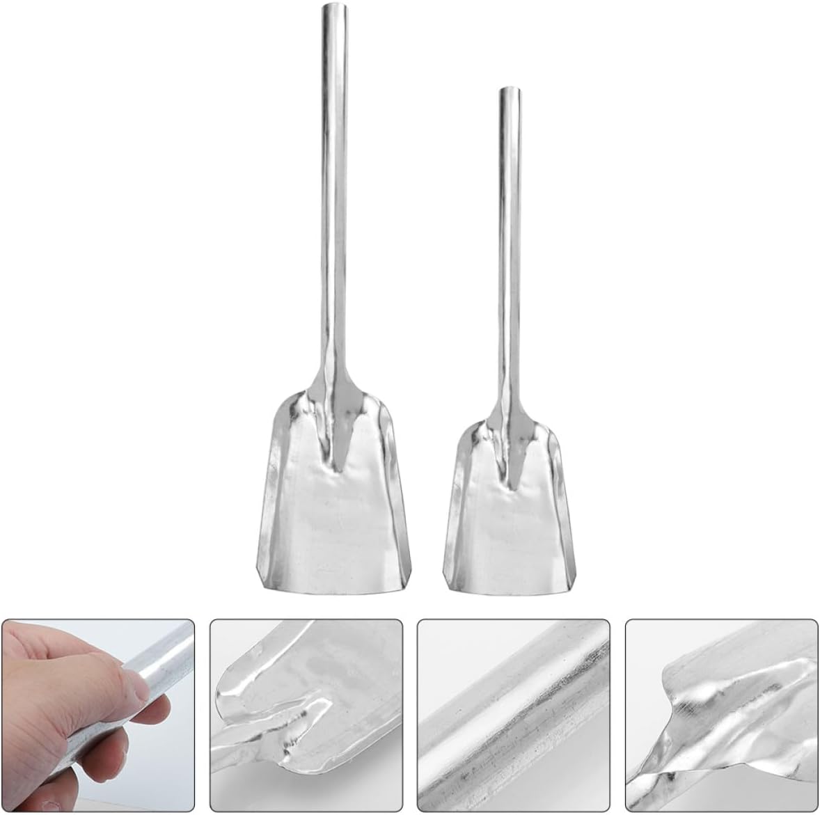 Thickened Medium Small White Iron Coal Shovel 2pcs Set, Ash Cleaning Fireplace Shovel for Stove and Fire Pit, Sturdy Metal Litter Scoop for Household and Garden Use