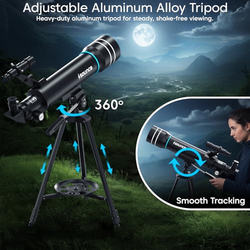Image of Sounce Astronomical Refractor Telescope 70mm Objective Lens, 500mm Focal Length, 20X-150X High Magnification, Aluminum Alloy Build & Adjustable 135cm Stand for Kids, Adults & Astronomy Beginners