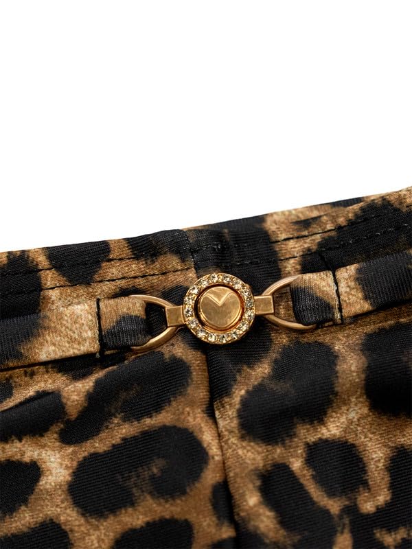 Leopard Boyshort Bikini Bottoms Lowrise Mini Swim Shorts with Removable Belt