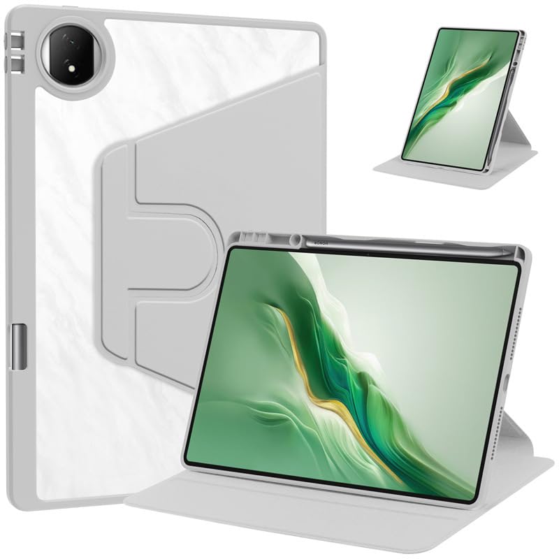 Rotating Case for Huawei Honor Magic Pad 2 12.3 inch with Pencil Holder,360 Degree Rotation Protective Stand Smart Tablet Slim Hard Shell Folio Cover Clear Back with Auto Wake/Sleep (Grey)