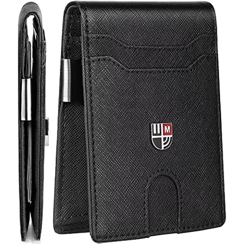 PDOO Minimalist Front Pocket Rfid Leather Wallet |Front Pocket Wallets For Men | Thin Mens Bifold Wallet with Money Clip | 12 Card Holders Slots with ID Window | Gift Choice Cover