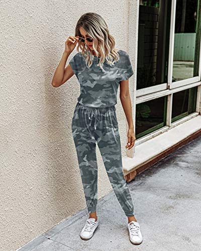 Image of PRETTYGARDEN Jumpsuits for Women Summer Off Shoulder Romper | Short Sleeve Drawstring Waist, Jogger Jumpers with Pockets, One Piece Spring Break Outfits, Vacation Travel Lounge Clothes