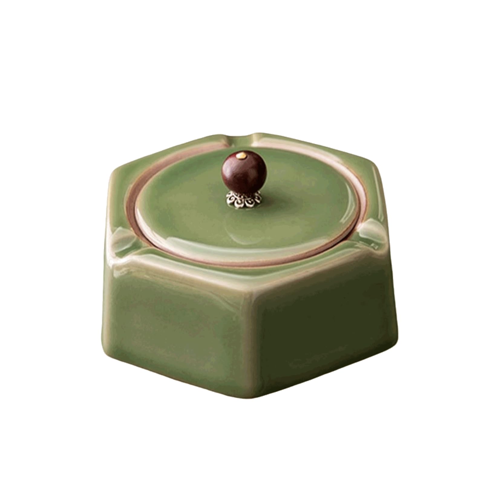 SUREK Ceramic Ashtray With Lid Creative Ashtrays Green Ash Bin Portable Ash Holder Smokeless Smoking Ashtray For Home Office