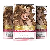 L'Oréal Paris Permanente Haarfarbe, 100% Grauhaarabdeckung, Haarfärbeset mit Coloration, Shampoo und 3-Fach Pflege Creme Farbe, Excellence Creme, 7.3 Haselnussblond, 3 x 268 g
