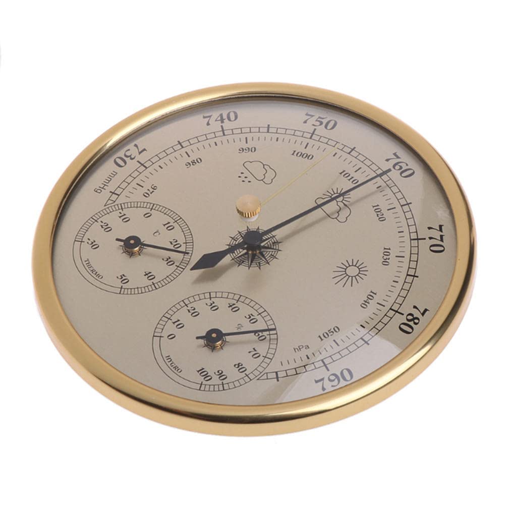 ZALTAS Barometro Tradizionale Barometro da Esterno Tre in Uno Barometro Portatile per Uso Domestico Temperatura umidità Pressione Atmosferica per Appendere O Posizio Gold