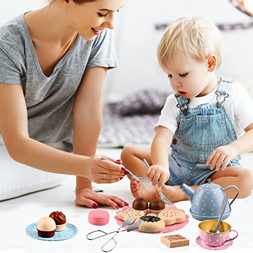 FUQUN 36 Pcs Teeservice Kinder Metall Tee Set Kinder Teeservice mit Dessert Spielzeug Tee Party Rollenspiele… – Bild 7