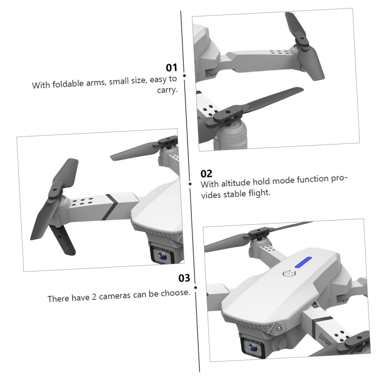 Dron Plegable E525 de Doble Cámara 4k para Fotografía Aérea | Cuadricóptero Blanco de Plástico, Vuelo Estable y Ligero, Batería Lipo 3.7v 1800mah 3 Pilas Aa