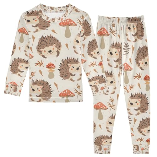 senya Hedgehogs Forest Mushrooms Pajamas Set Long Sleeve Soft Cotton Sleepwear 2 Piece