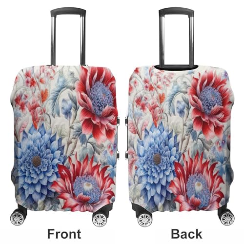 Red And Blue Flowers Travel Luggage Cover Washable Anti-scratch Suitcase Protector Dustproof Protective Cover Case for Wheeled Luggage Fits 19-32 Inch Luggage3
