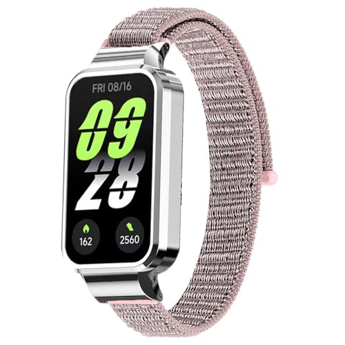 FiiMoo Nailon Correas para Xiaomi Smart Band 9 Active/Xiaomi Redmi Band 3, Pulseras de Repuesto Ajustable, Correa de Ajustable para Xiaomi Mi Band 9 Active-Rosa