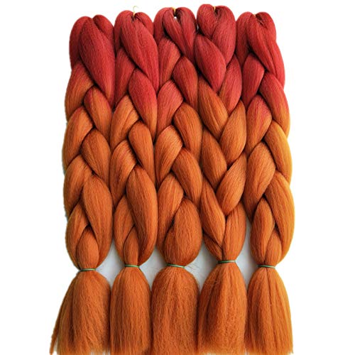 Synthetic Jumbo Braids Hair Extensions 5pcs/lot 24" Brown Pink Ombre Crochet Hair Bulk Braiding (Burg orange ombre)