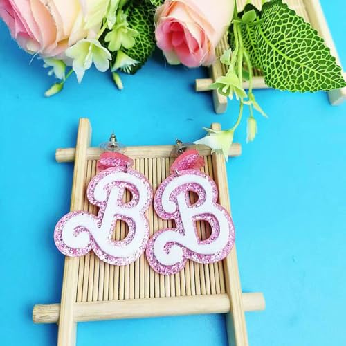 Hot Pink Letter B dangle Earrings Acrylic Lovely date Earrings Valentine's Day Christmas Earrings For Women Girls4