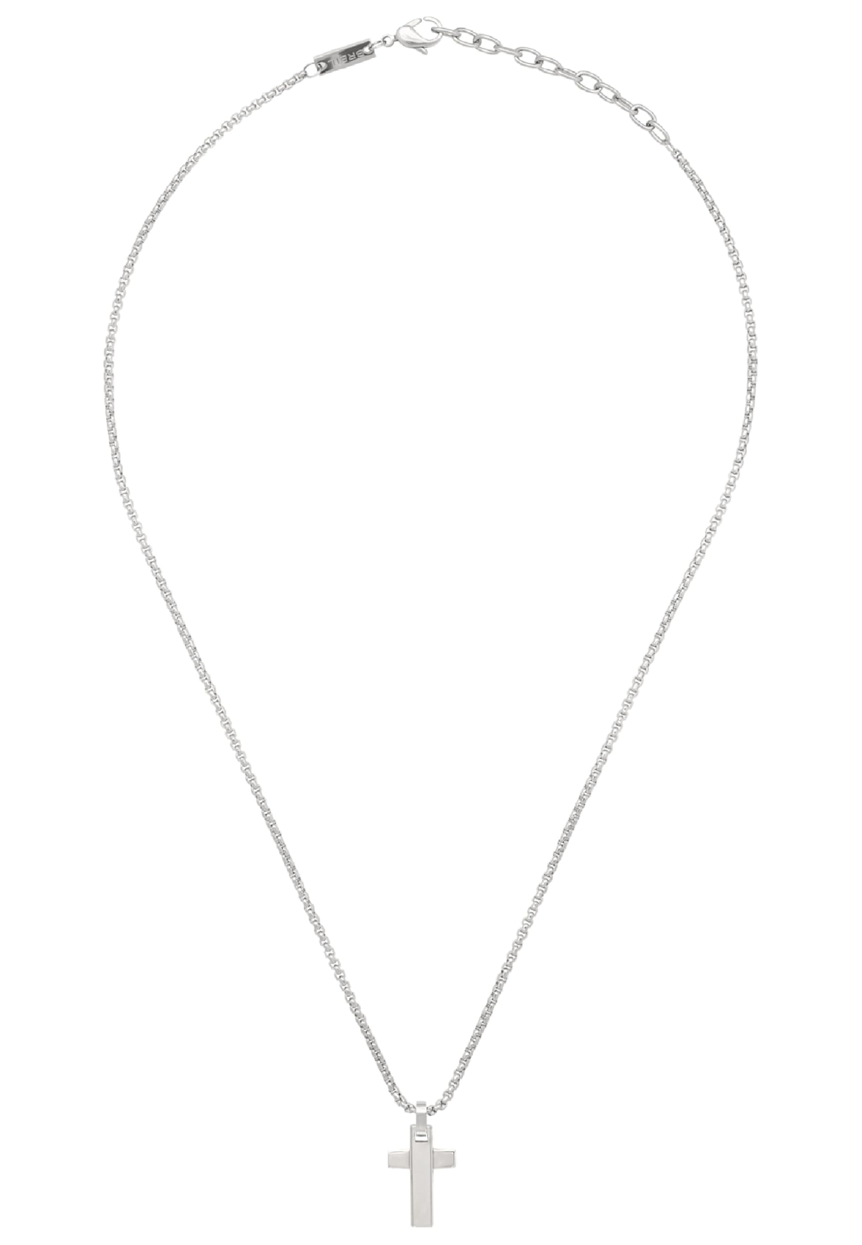 Breil Tag and Cross TJ3228 Men's Stainless Steel Necklace Min Length 47cm Max Length 52cm, 52 cm, Stainless Steel, No Gemstone