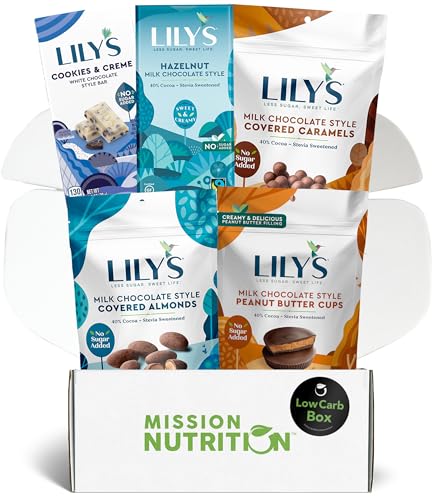 Low Carb Box featuring Lily's Sweets Chocolate Peanut Butter Cups, Almonds, Caramels and Bars