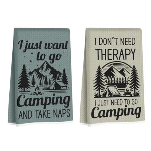 Image of 2Pcs Camping Kitchen Towels 24x14 Inch, Mountain Trees Microfiber Dish Cloth Tea Towel, Reusable Waffle Hand Towels for Bathroom kitchen Home Farmhouse Decor, Camping Gifts for Women Mom Friend
