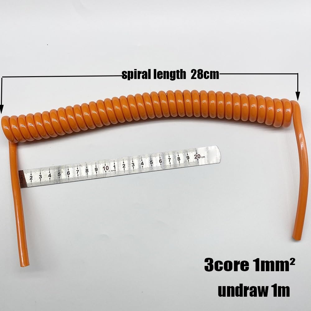 Cavi a Molla per telefoni, Cavo di prolunga a Spirale telescopico a 3 conduttori for Esterni, con Anima in Rame Puro Quadrato da 1 mm, Cavo Alimentazione Arancione, Filo a Molla