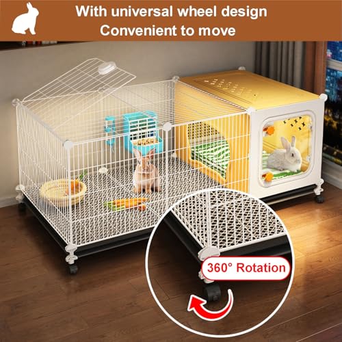 Jaula para conejos con área de descanso, conejera interior con bandejas deslizantes y rueda universal para hurones, chinchillas, erizos