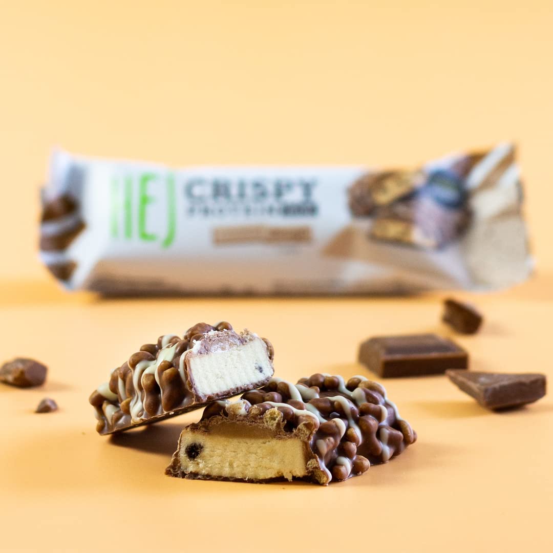 HEJ Crispy Proteinriegel Snack – Low Sugar Eiweißriegel | 14g Protein & 167 kcal pro Riegel | Vegetarisch & ohne Palmöl – 12x45g Cookie Dough