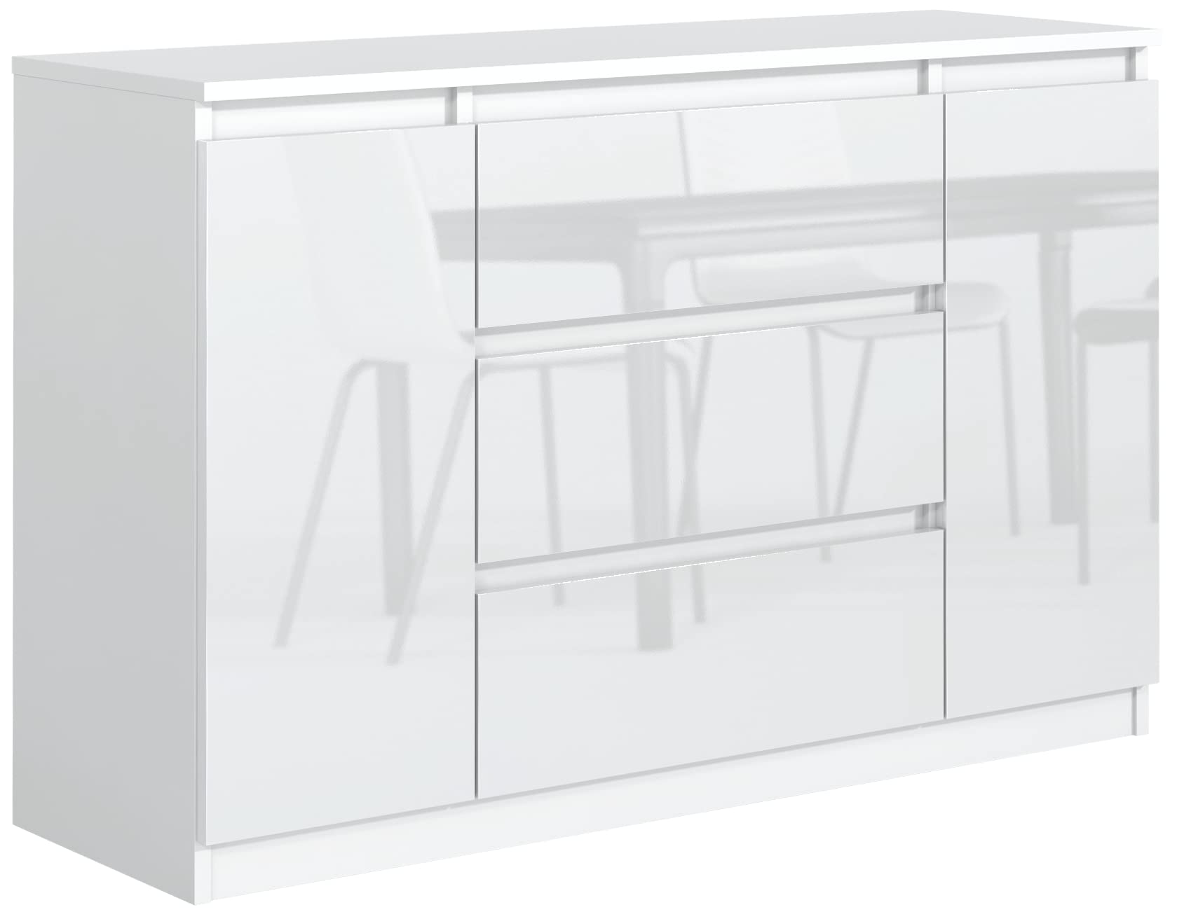 meble masztalerz Cassettiera Camera da Letto con 2 Ante e 3 Cassetti - Credenza Soggiorno - Moderna Comò - Cassettiera Alta - Mobiletto con Cassetti - Bianca Lucida 120 x 39 x 78,5 cm
