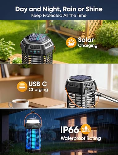 Image of Foldable Solar Bug Zapper, High-Efficiency Mosquito & Fly Zapper, 6000mAh Rechargeable Battery, Solar & USB Charging, 2-in-1 Camping Light for Indoor & Outdoor Use