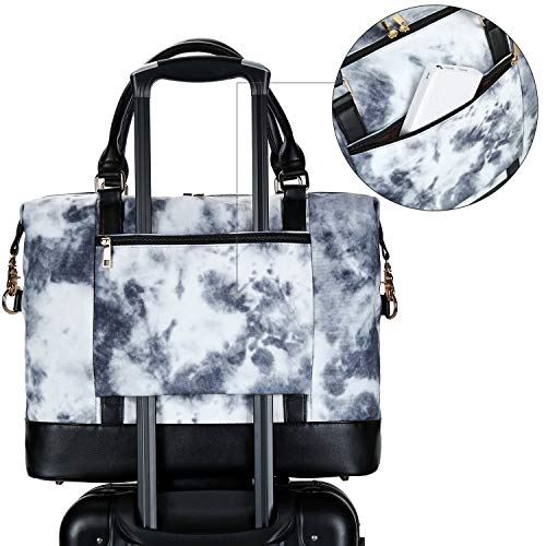 Women Ladies Weekender Bag Overnight Carry-on Tote Duffel in Trolley Handle (Tie dye -Blue)