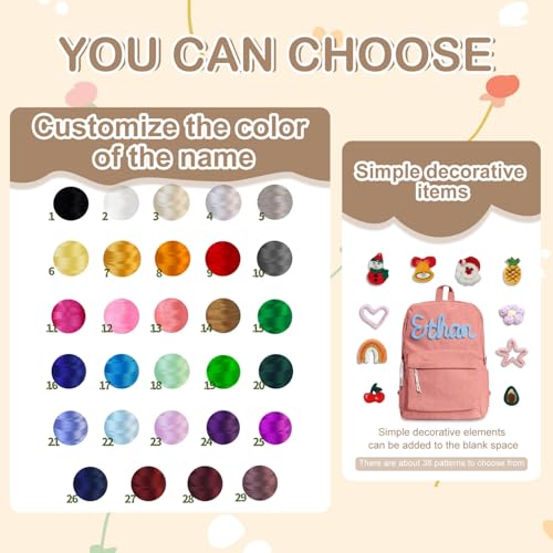 Personalized Backpack with Name, Custom Corduroy Backpack with DIY Cotton Rope Patterns Birthday Gift (Blue)3