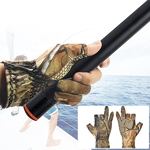 DECARETA 1 Paar Anglerhandschuhe Anti Slip Angelhandschuhe Atmungsaktiv Tarnhandschuhe Sommer...