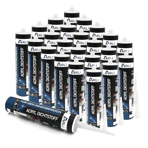 24x ARLI Acryl Maleracryl Dichtstoff 310ml weiß Universal Bauacryl Fugenmasse überstreichbar für Anschlussfugen Fugen Risse Fenster Türen Putz Beton Holz Wand Dichtmasse innen außen (24 Kartuschen)
