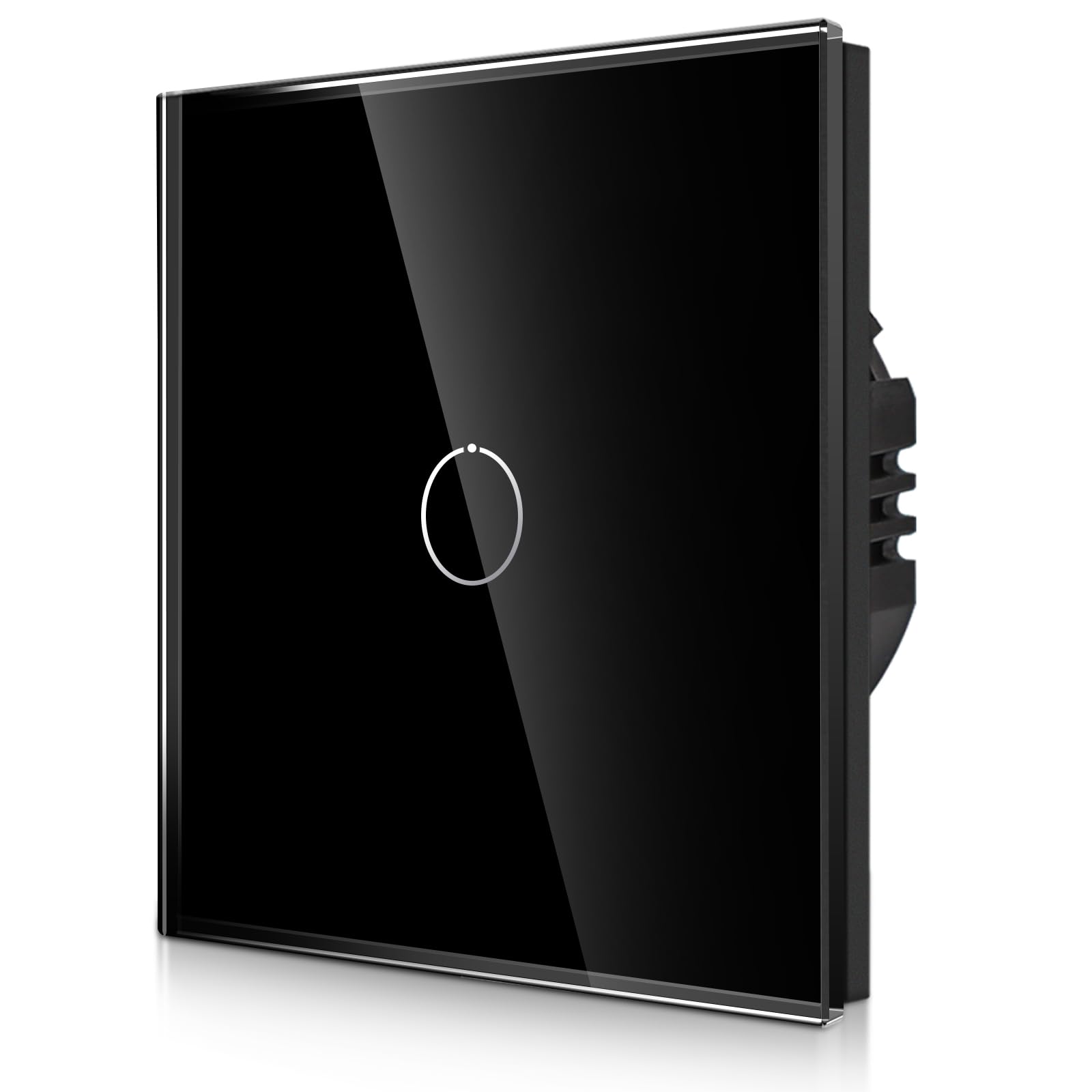 CNBINGO 1-Way Touch Light Switch - Black Wall Switch with Glass Panel and Status LED Backlight - No Neutral Wire Required - 1 Gang