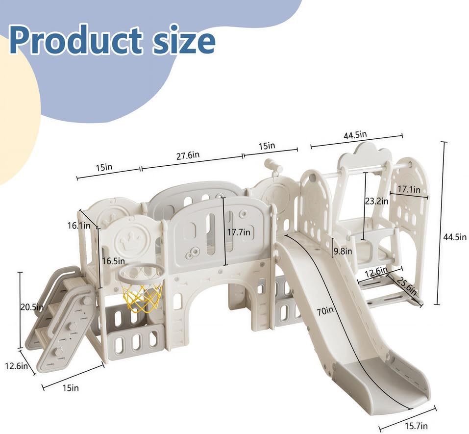 11 in 1 Toddler Slide and Swing Set with Basketball Hoop, Kids Slide Indoor Outdoor Playground Set, Climber and Playset for Toddlers Age 1-4, Baby Slide Play Center for Backyard or Playroom