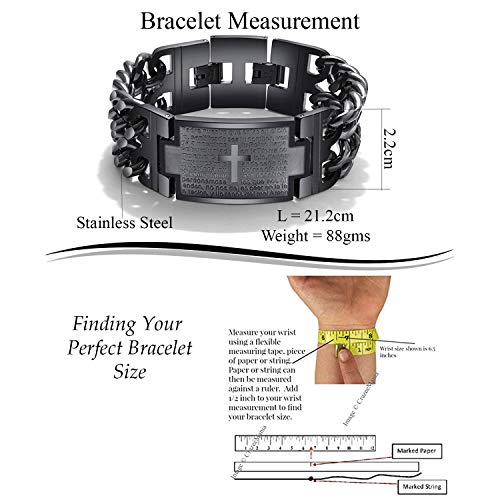 Image of Young & Forever Titanium Steel Cuban Link Chain ID Bar Bracelet for Men and Boys | Bold Punk Style Hand Band Kada | Plain and Religious Cross Engraved Matte Black & Metallic Silver Style Options